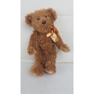 Teddy Bear Fuzzy Brown Stuffed Kelly Toy 12" golden bow